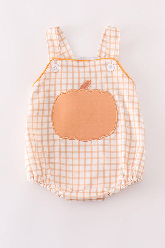 Orange pumpkin applique baby boy bubble