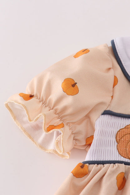 Khaki embroidery smocked bloomer set