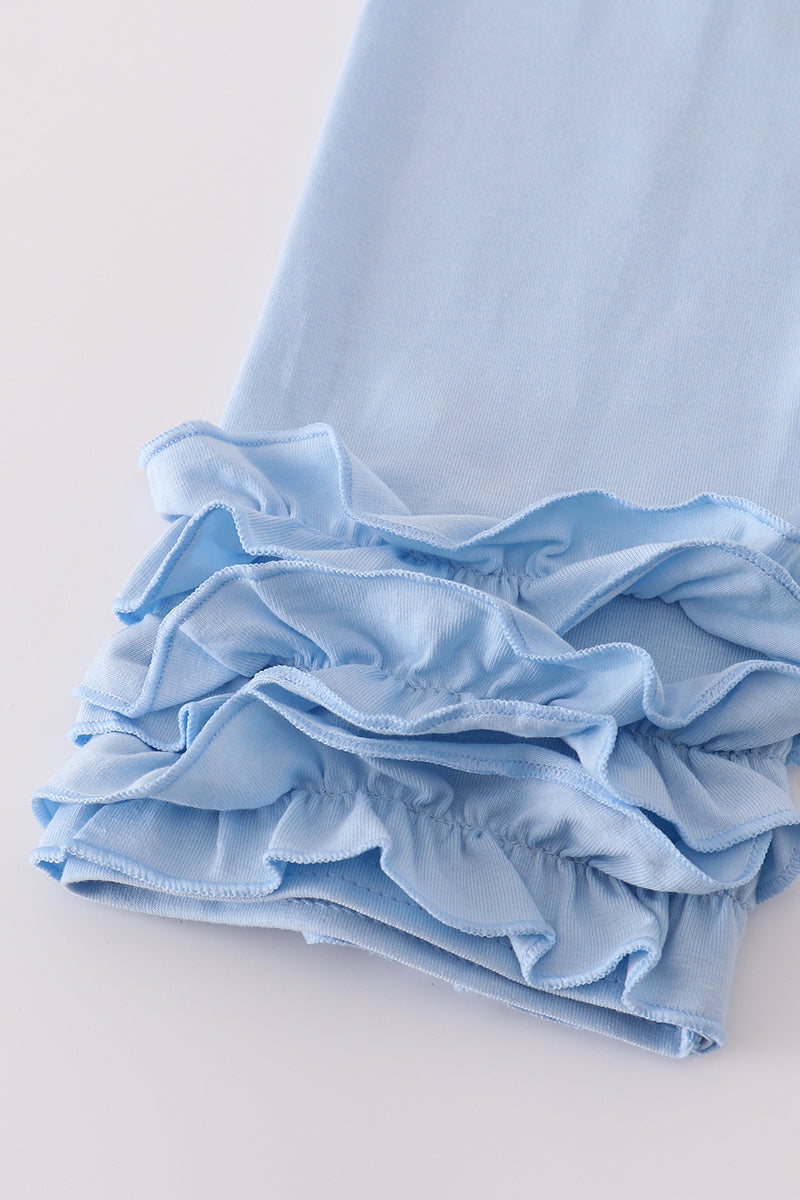 Pink princess castle embroidery gingham ruffle pants set