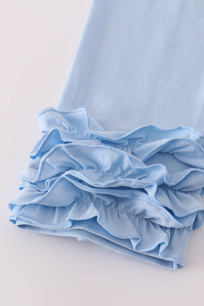 Pink princess castle embroidery gingham ruffle pants set