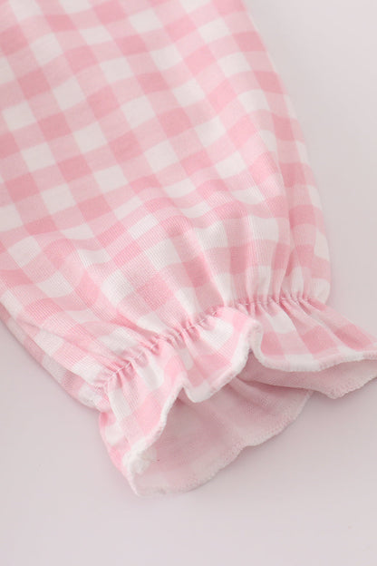 Pink princess castle embroidery gingham bubble