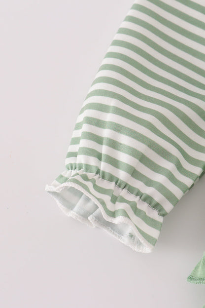 Green turkey french knot stripe ruffle bubble