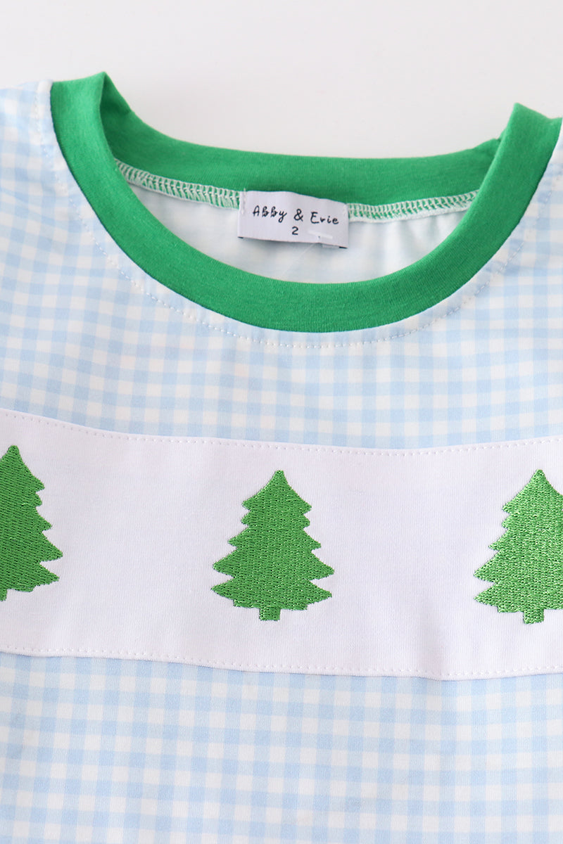 Green christmas tree applique boy pants set