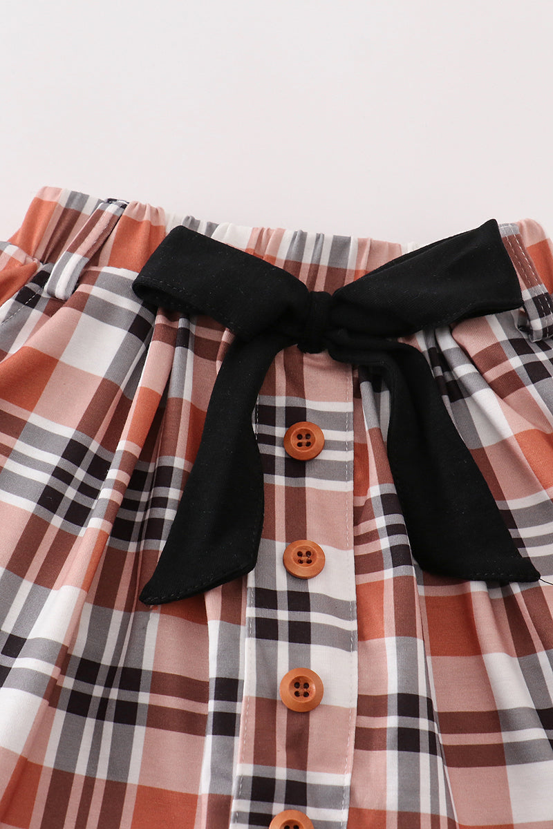 Rust plaid ruffle skirt set