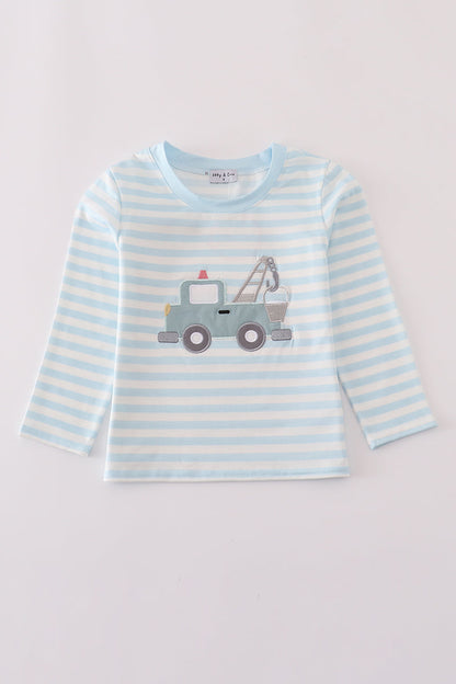 Blue crane applique stripe top