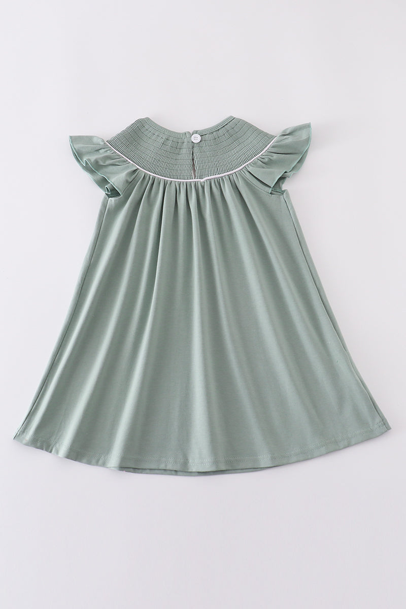 Sage sand dollar embroidery smocked girl dress