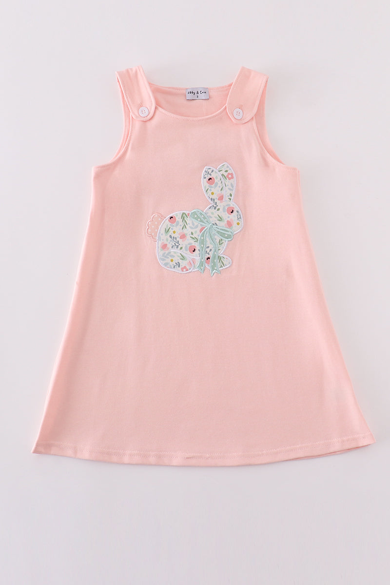 Pink floral bunny applique girl dress