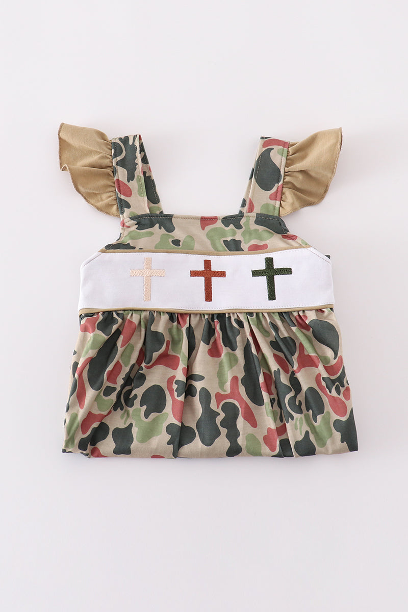 Camouflage cross embroidery dress