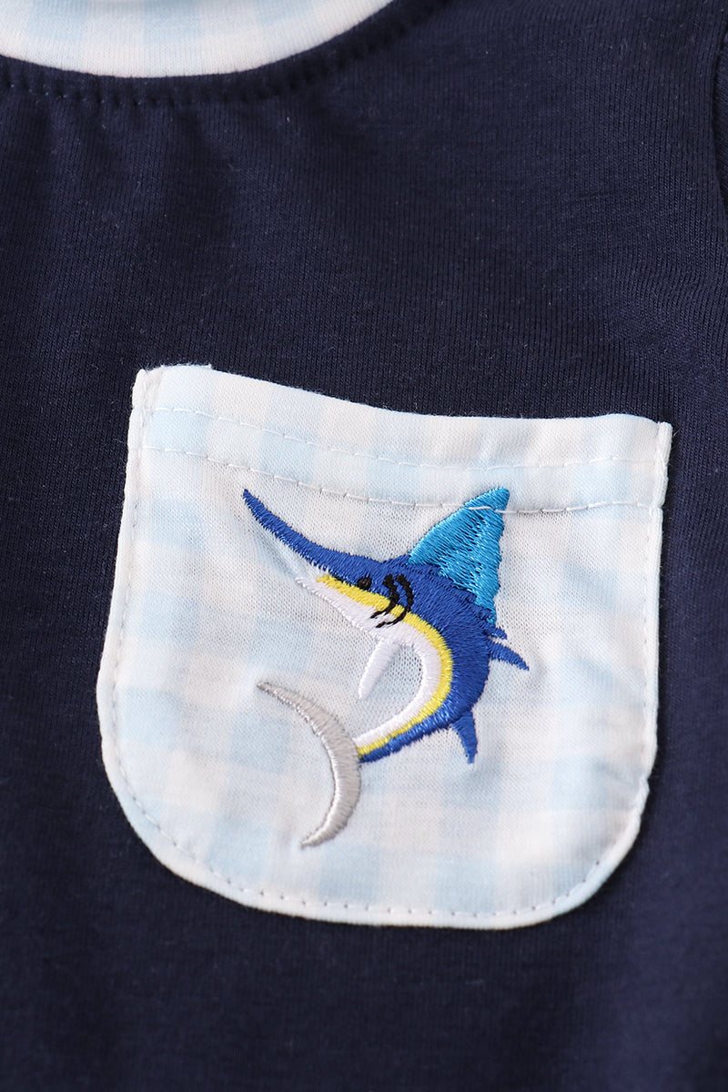 Navy swordfish embroidery bubble