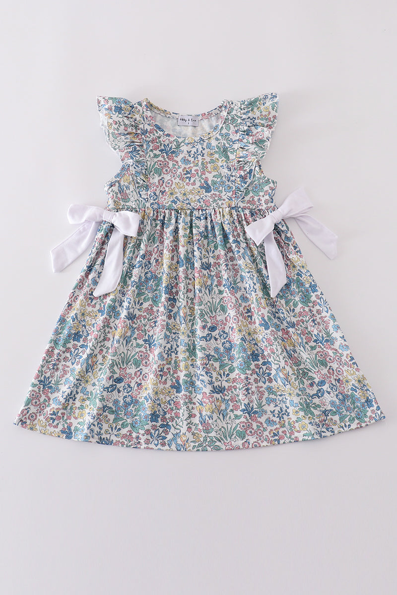 Vintage meadow print bow dress