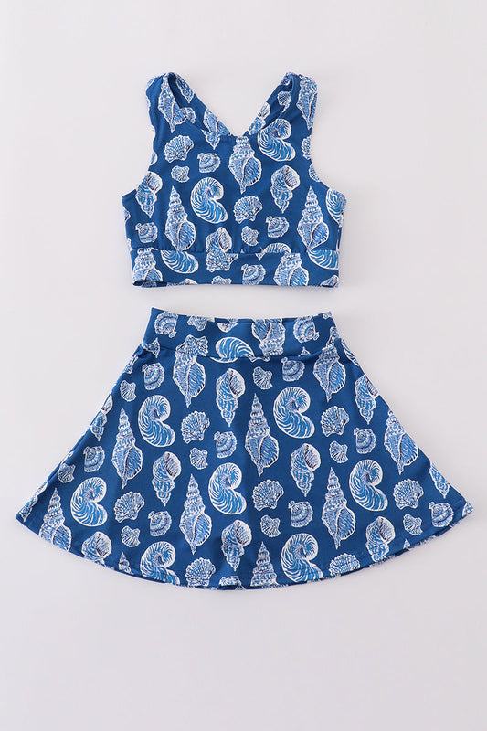 Blue conch print tennis skort set