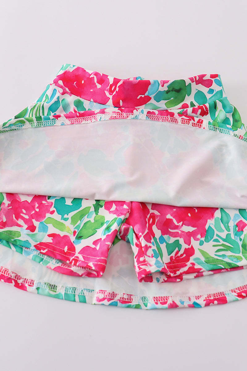 Pink paradise print tennis skort set