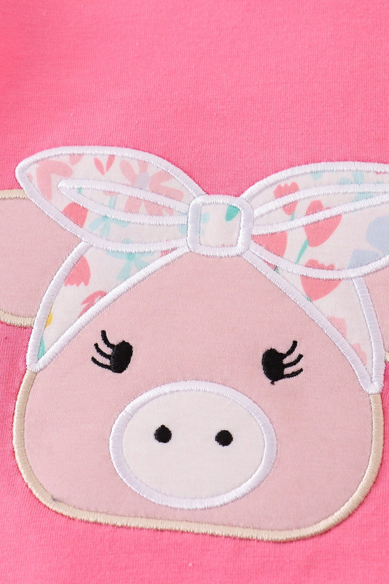 Pink floral pig applique bloomer set