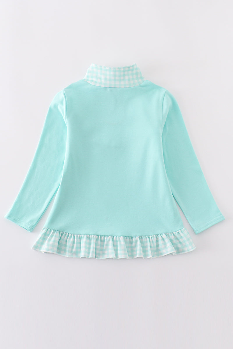 Blue princess embroidery girl zipper pullover