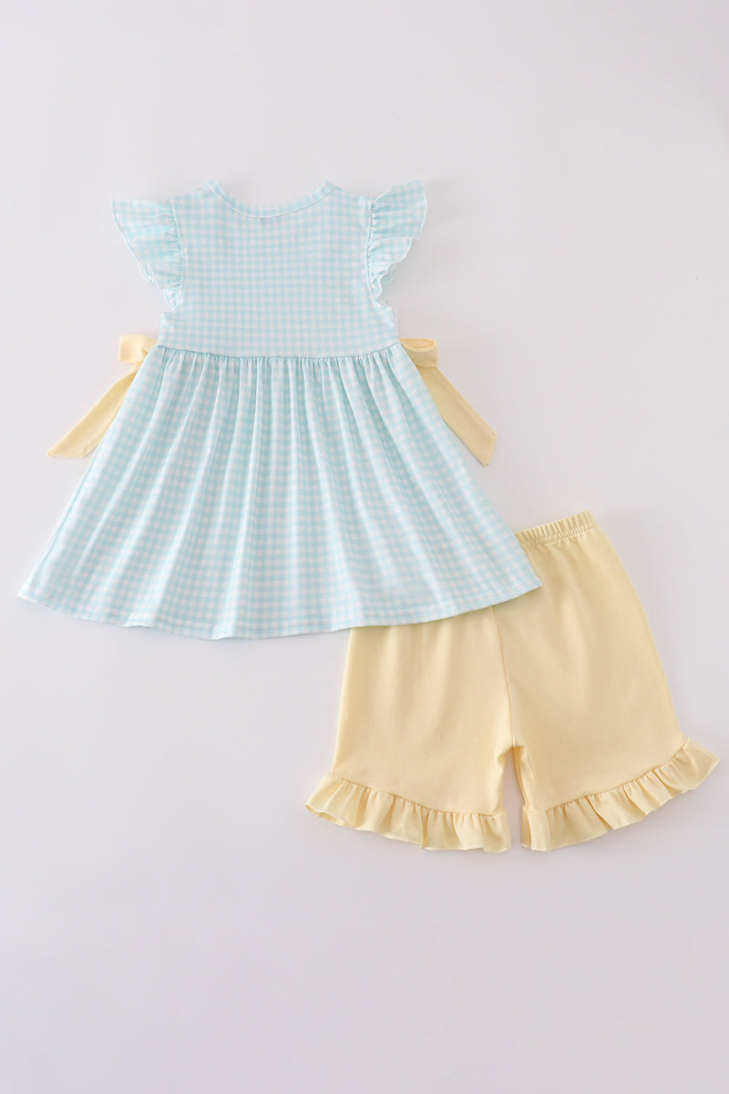 Blue bunny embroidery smocked set