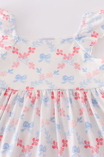 Blue bow lattice print mom&me dress