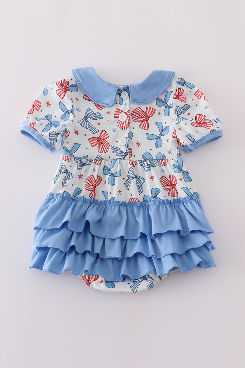 Bow trellis print embroidery ruffle bubble