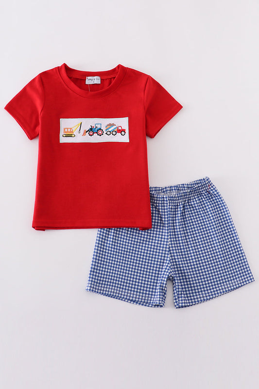 Red vehicle embroidery set