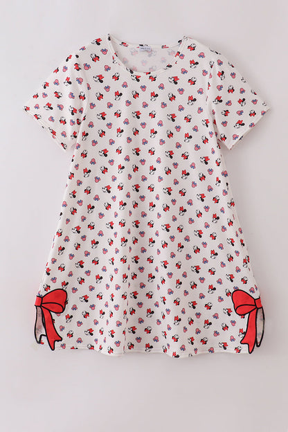 Character print bow applique mom&me dress