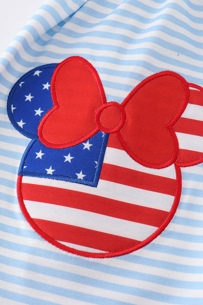 Blue&red character applique shorts set