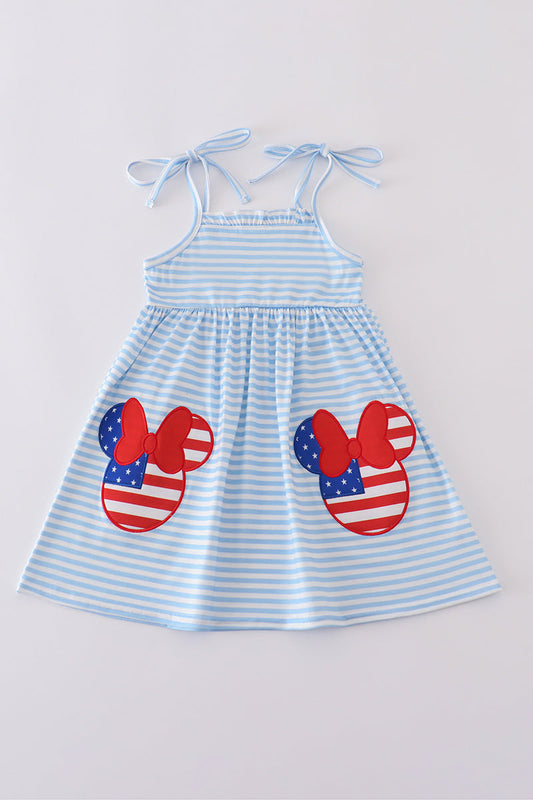 Blue character applique stripe dress