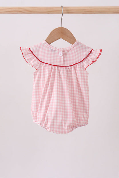 Pink strawberry embroidery gingham bubble