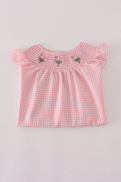 Pink floral smocked dress