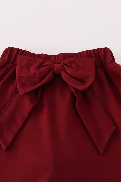 Maroon Mississippi embroidery bow skorts set