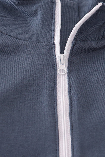 Navy character embroidery zip pull over