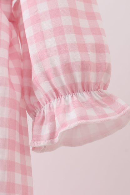 Pink plaid print turkey embroidery girl bubble