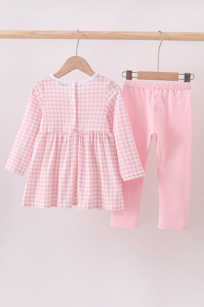 Pink plaid print turkey embroidery girl set