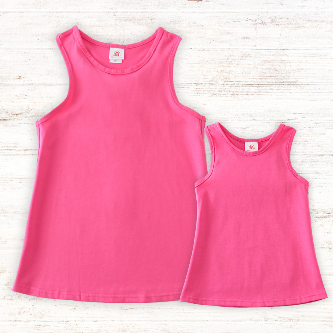 Hot pink blank basic kids teens adult tank top