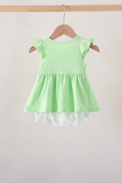 Light green character french knot ruffle bubble