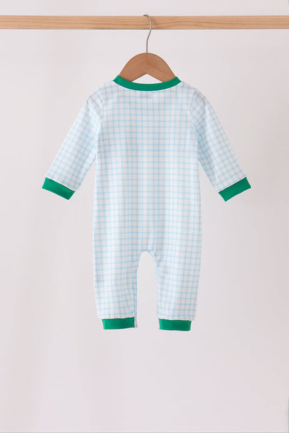 Blue Plaid Gingerbread Embroidery Romper