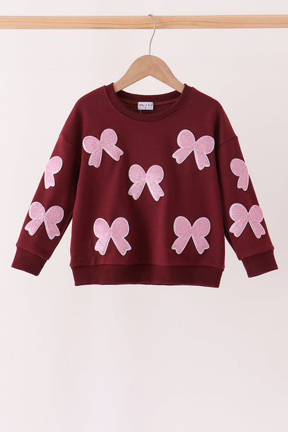 Wine bow sequin mom&me top