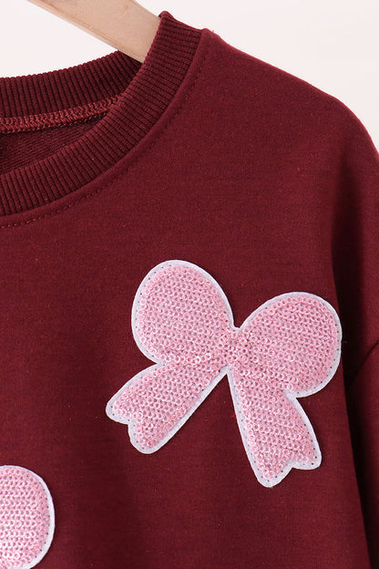 Wine bow sequin mom&me top