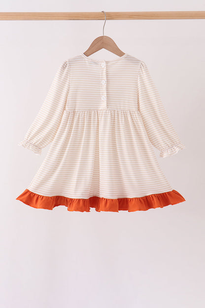 Cream turkey pumpkin embroidery ruffle dress