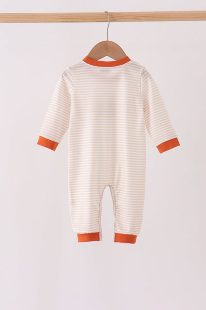 Cream turkey pumpkin embroidery romper