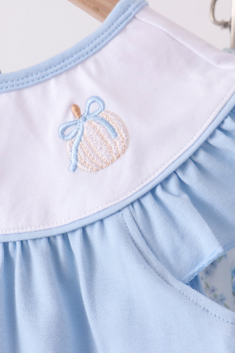 Blue pumpkin embroidery ruffle bloomer set
