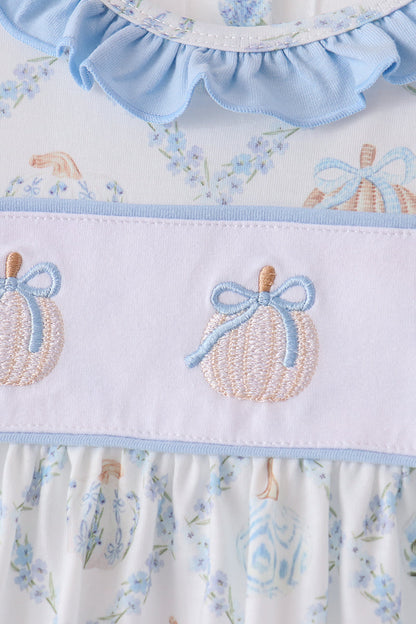 Blue pumpkin embroidery ruffle pants set
