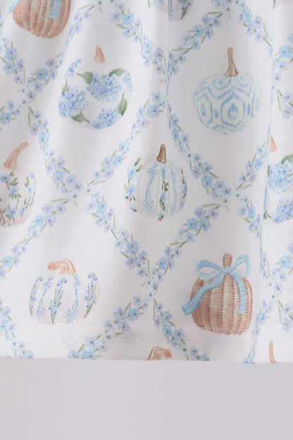 Blue pumpkin embroidery ruffle pants set