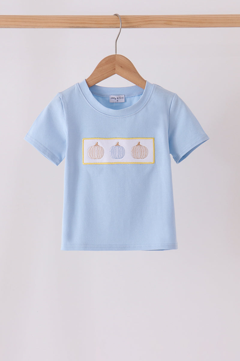 Blue pumpkin embroidery top
