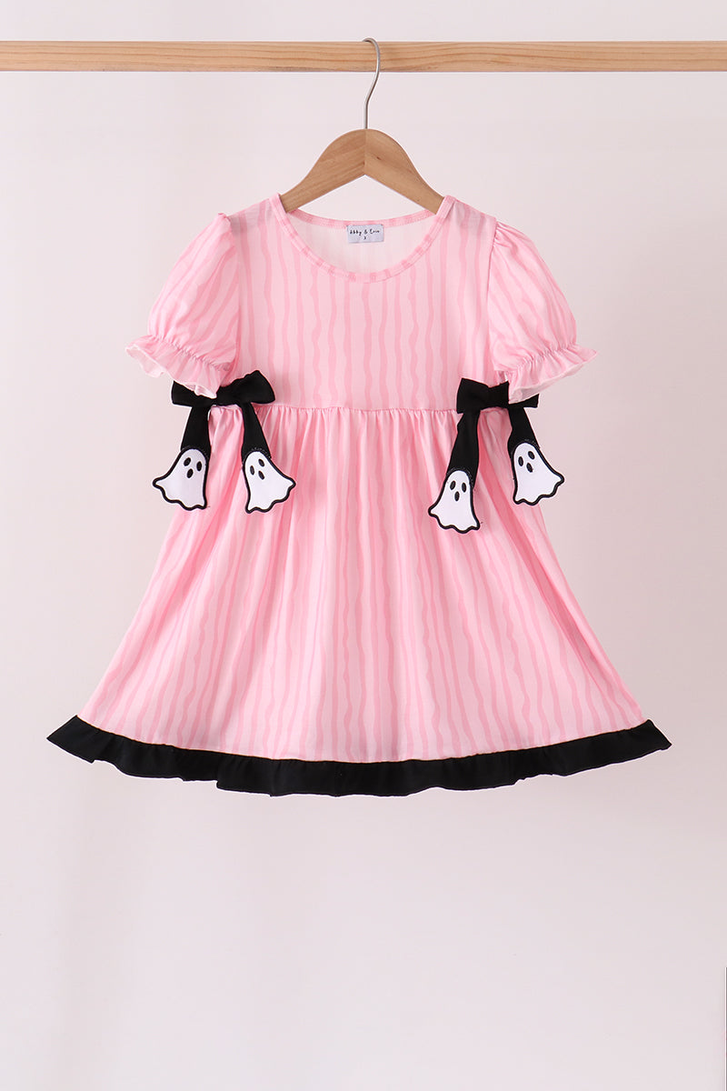 Pink ghost applique stripe dress