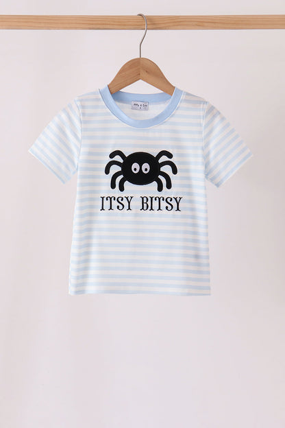 Blue stripe spider embroidery top