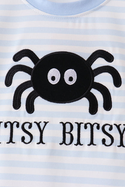 Blue stripe spider embroidery top