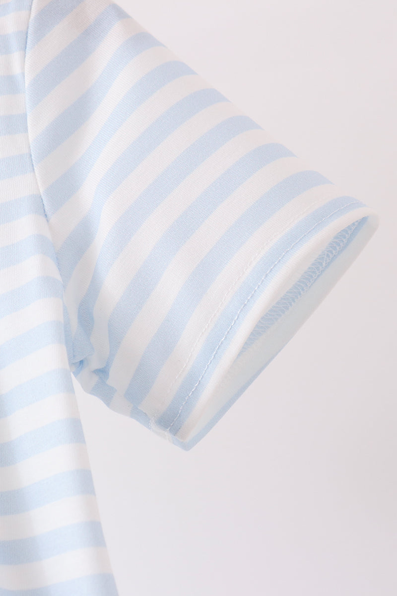 Blue stripe spider embroidery top
