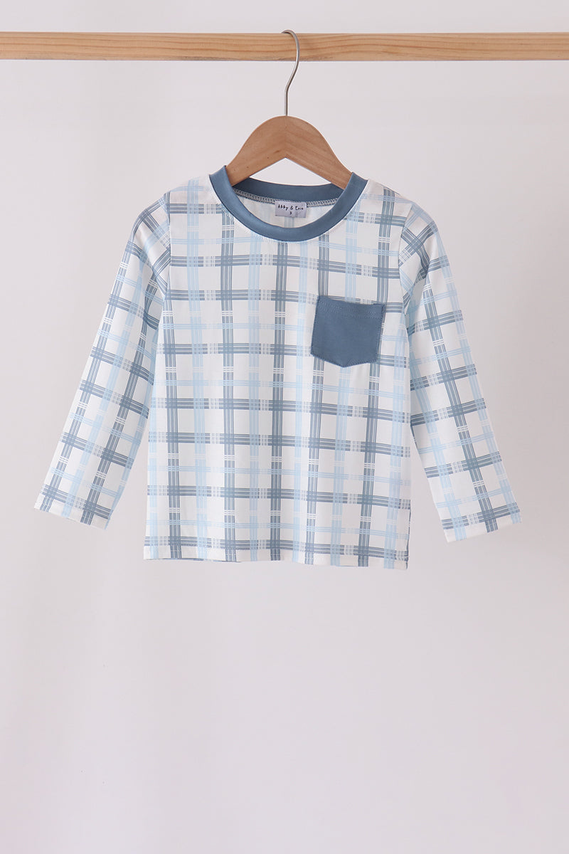 Blue plaid pocket top