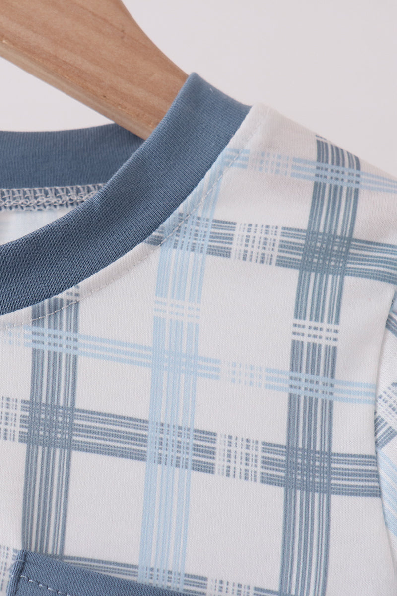 Blue plaid pocket top