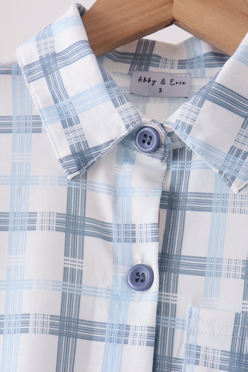Blue plaid button down shirt
