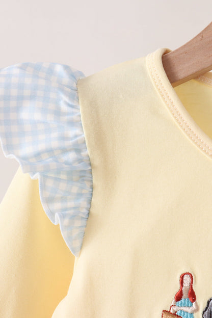 Beige character embroidery gingham bloomer set
